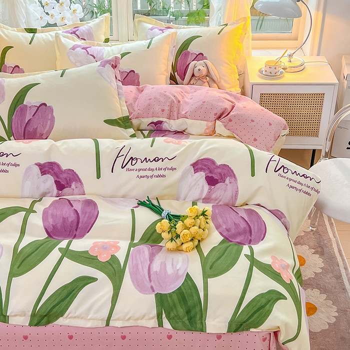 91家纺网 家纺一手货源 找家纺 文黛家居 2025新款植物羊绒小版花四件套 郁金香-紫