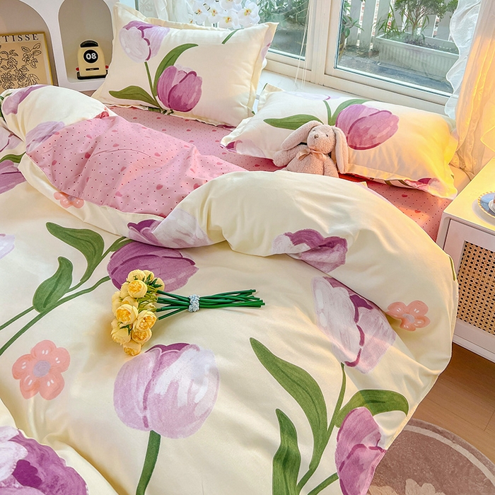 91家纺网 家纺一手货源 找家纺 文黛家居 2025新款植物羊绒小版花四件套 郁金香-紫