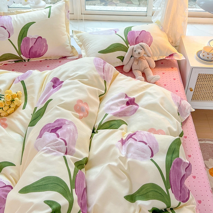 91家纺网 家纺一手货源 找家纺 文黛家居 2025新款植物羊绒小版花四件套 郁金香-紫