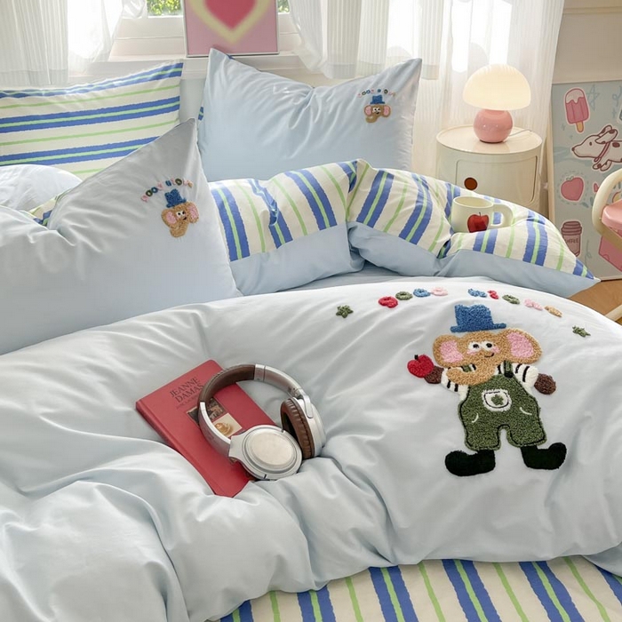 91家纺网 家纺一手货源 找家纺 （总）泽西2025新品全棉套件条纹多巴胺卡通毛巾绣宿舍学生三件套纯棉四件套