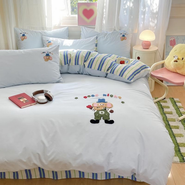 91家纺网 家纺一手货源 找家纺 （总）泽西2025新品全棉套件条纹多巴胺卡通毛巾绣宿舍学生三件套纯棉四件套