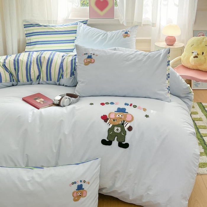 91家纺网 家纺一手货源 找家纺 （总）泽西2025新品全棉套件条纹多巴胺卡通毛巾绣宿舍学生三件套纯棉四件套