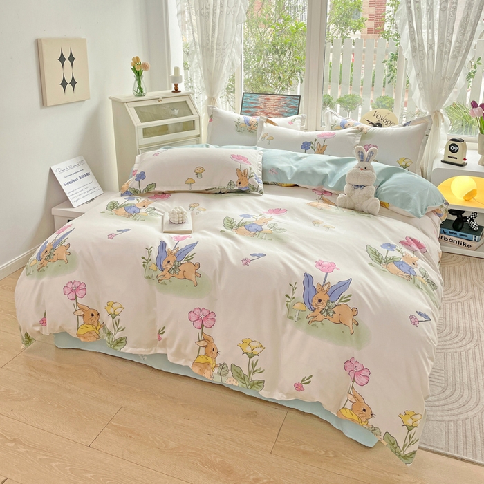 文黛家居 2025新款植物羊绒小版花四件套 园林兔
