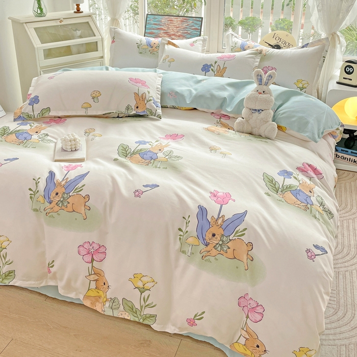 91家纺网 家纺一手货源 找家纺 文黛家居 2025新款植物羊绒小版花四件套 园林兔