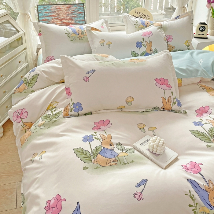 91家纺网 家纺一手货源 找家纺 文黛家居 2025新款植物羊绒小版花四件套 园林兔