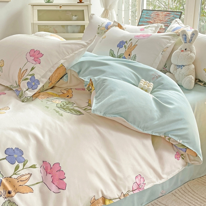 91家纺网 家纺一手货源 找家纺 文黛家居 2025新款植物羊绒小版花四件套 园林兔