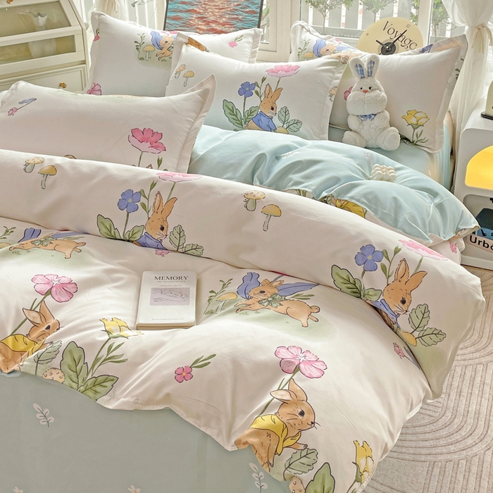 91家纺网 家纺一手货源 找家纺 文黛家居 2025新款植物羊绒小版花四件套 园林兔