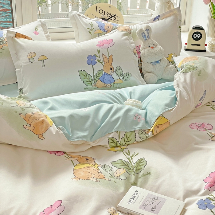 91家纺网 家纺一手货源 找家纺 文黛家居 2025新款植物羊绒小版花四件套 园林兔