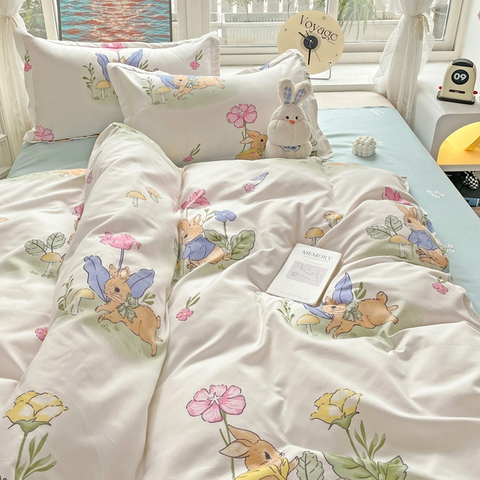 91家纺网 家纺一手货源 找家纺 文黛家居 2025新款植物羊绒小版花四件套 园林兔