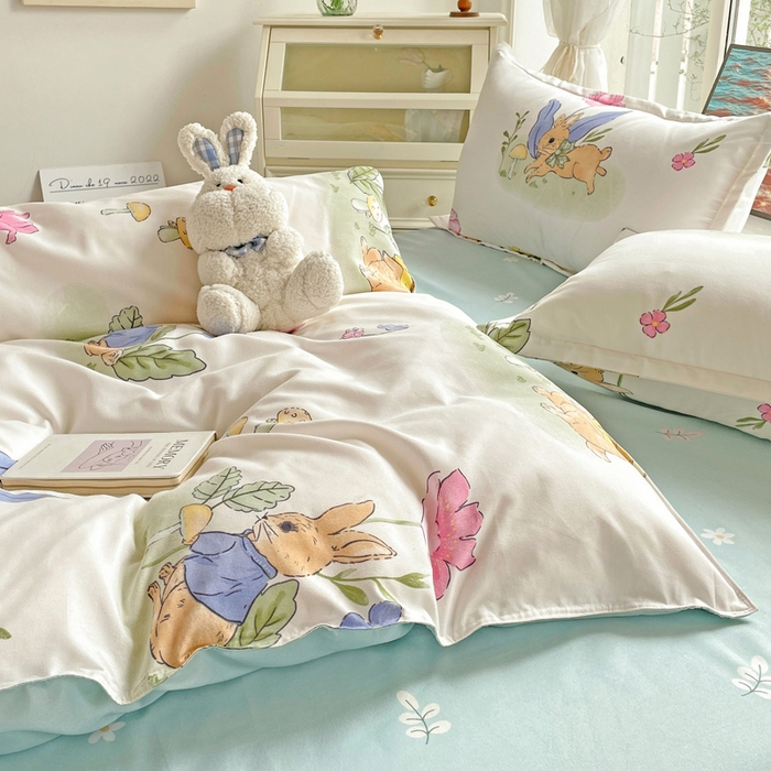 91家纺网 家纺一手货源 找家纺 文黛家居 2025新款植物羊绒小版花四件套 园林兔