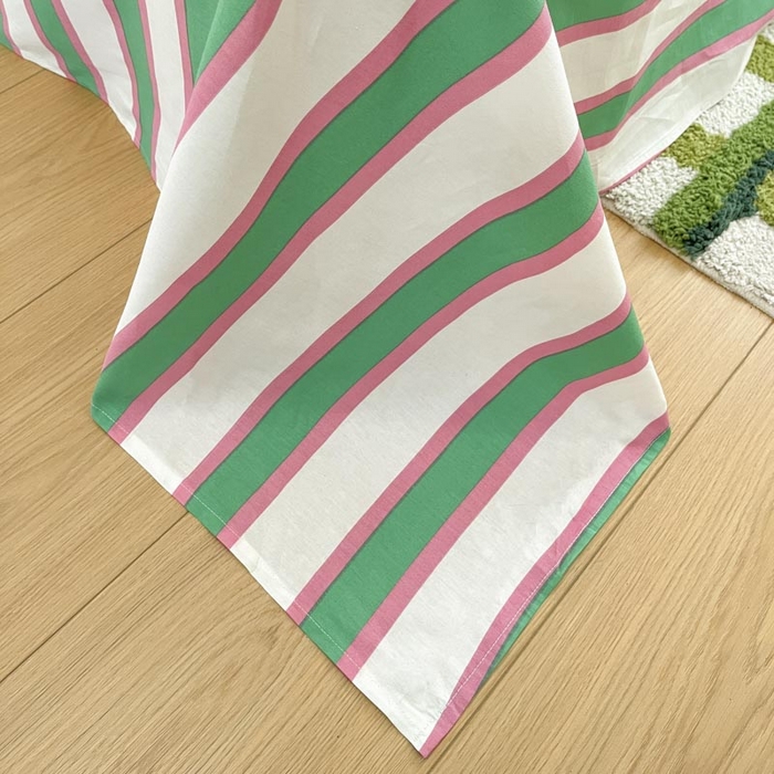 91家纺网 家纺一手货源 找家纺 泽西家纺+V17798841158发大图 2025新品全棉毛巾绣多巴胺条纹纯棉四件套三件套 小象贝格-水绿