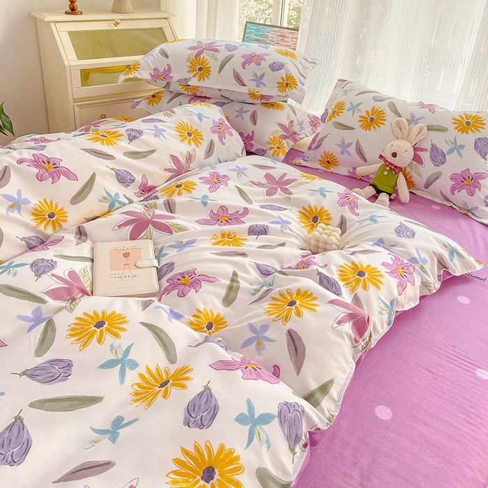 91家纺网 家纺一手货源 找家纺 文黛家居 2025新款植物羊绒小版花四件套 紫韵花开