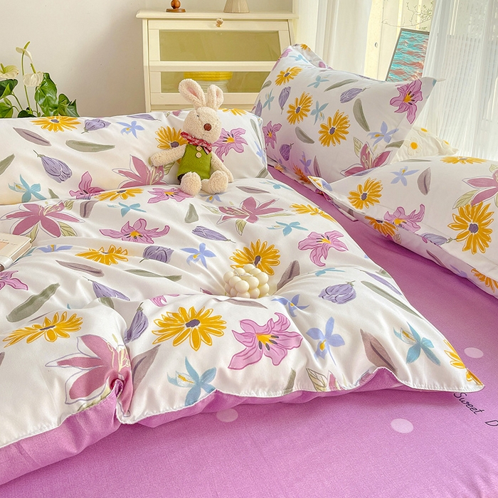 91家纺网 家纺一手货源 找家纺 文黛家居 2025新款植物羊绒小版花四件套 紫韵花开