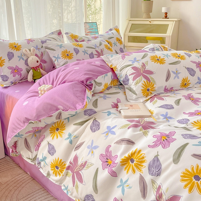 91家纺网 家纺一手货源 找家纺 文黛家居 2025新款植物羊绒小版花四件套 紫韵花开