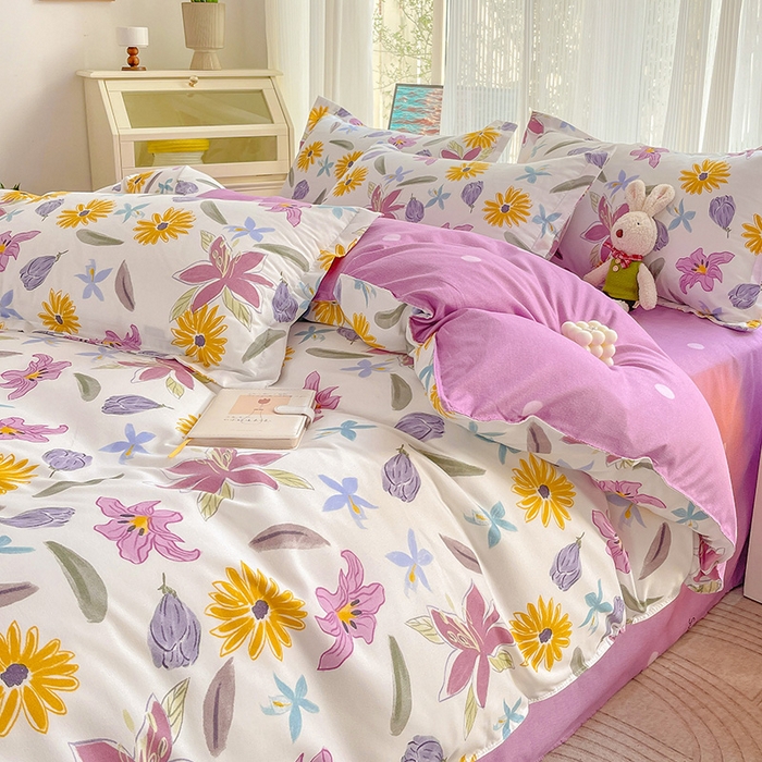 91家纺网 家纺一手货源 找家纺 文黛家居 2025新款植物羊绒小版花四件套 紫韵花开