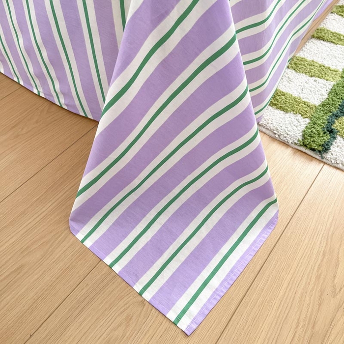 91家纺网 家纺一手货源 找家纺 泽西家纺+V17798841158发大图 2025新品全棉毛巾绣多巴胺条纹纯棉四件套三件套 小象贝格-芋紫