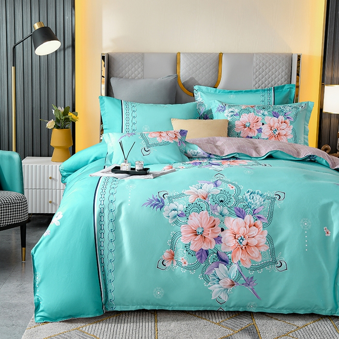 91家纺网 家纺一手货源 找家纺 文黛家居 2025新款-植物羊绒大版花四件套 花开半夏