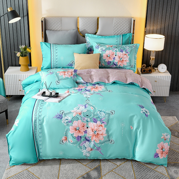 91家纺网 家纺一手货源 找家纺 文黛家居 2025新款-植物羊绒大版花四件套 花开半夏