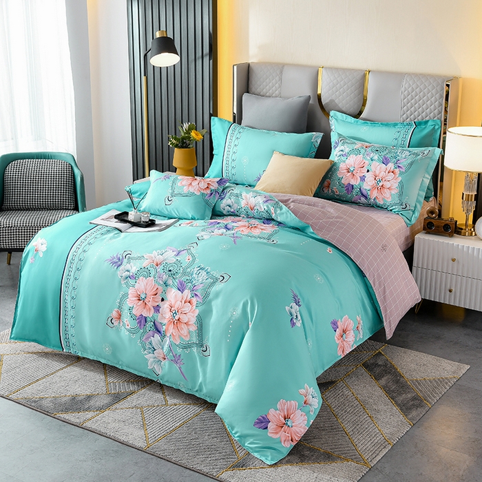 91家纺网 家纺一手货源 找家纺 文黛家居 2025新款-植物羊绒大版花四件套 花开半夏