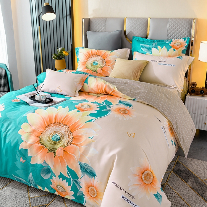 91家纺网 家纺一手货源 找家纺 文黛家居 2025新款-植物羊绒大版花四件套 向日葵