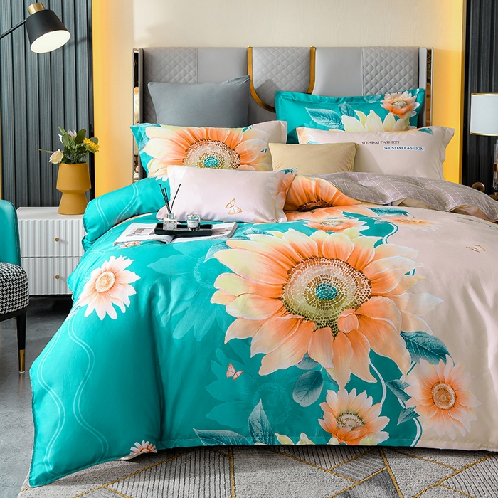 91家纺网 家纺一手货源 找家纺 文黛家居 2025新款-植物羊绒大版花四件套 向日葵