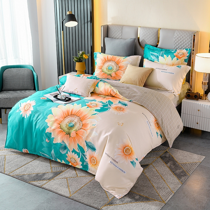 91家纺网 家纺一手货源 找家纺 文黛家居 2025新款-植物羊绒大版花四件套 向日葵