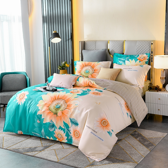 91家纺网 家纺一手货源 找家纺 文黛家居 2025新款-植物羊绒大版花四件套 向日葵