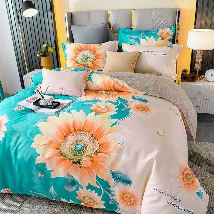 91家纺网 家纺一手货源 找家纺 文黛家居 2025新款-植物羊绒大版花四件套 向日葵