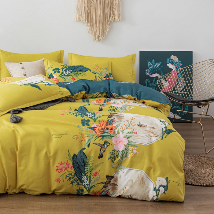 91家纺网 家纺一手货源 找家纺 文黛家居 2025新款-植物羊绒大版花四件套 春色满园