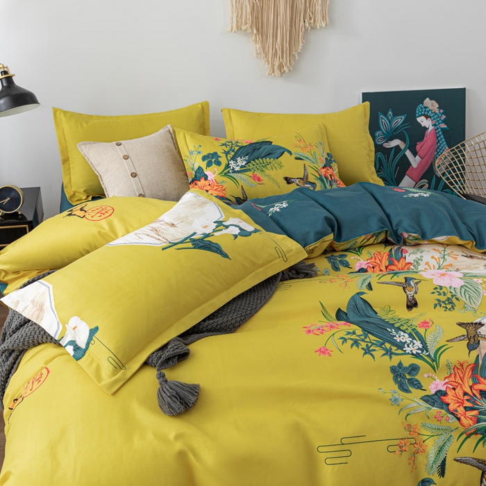 91家纺网 家纺一手货源 找家纺 文黛家居 2025新款-植物羊绒大版花四件套 春色满园