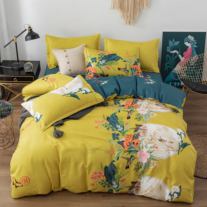 91家纺网 家纺一手货源 找家纺 文黛家居 2025新款-植物羊绒大版花四件套 春色满园