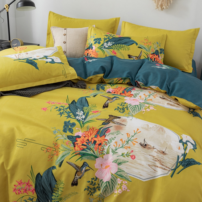 91家纺网 家纺一手货源 找家纺 文黛家居 2025新款-植物羊绒大版花四件套 春色满园