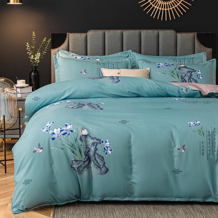 91家纺网 家纺一手货源 找家纺 文黛家居 2025新款-植物羊绒大版花四件套 鸟语花香