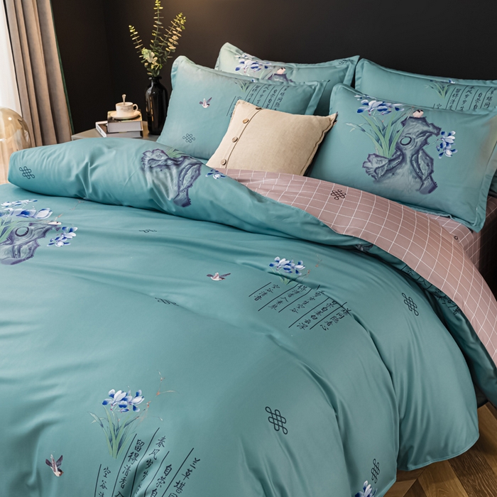 91家纺网 家纺一手货源 找家纺 文黛家居 2025新款-植物羊绒大版花四件套 鸟语花香