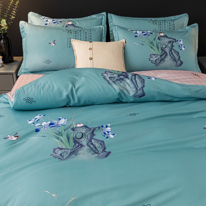 91家纺网 家纺一手货源 找家纺 文黛家居 2025新款-植物羊绒大版花四件套 鸟语花香