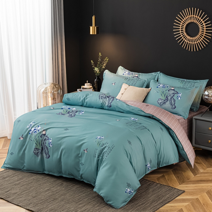 91家纺网 家纺一手货源 找家纺 文黛家居 2025新款-植物羊绒大版花四件套 鸟语花香