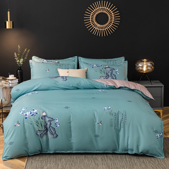 91家纺网 家纺一手货源 找家纺 文黛家居 2025新款-植物羊绒大版花四件套 鸟语花香