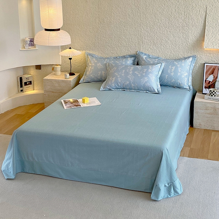 91家纺网 家纺一手货源 找家纺 悦织湾家纺 2025新款100%全棉磨毛四件套加厚加密喷气织造纯棉床上用品印花卡通小清新 蝴蝶-兰