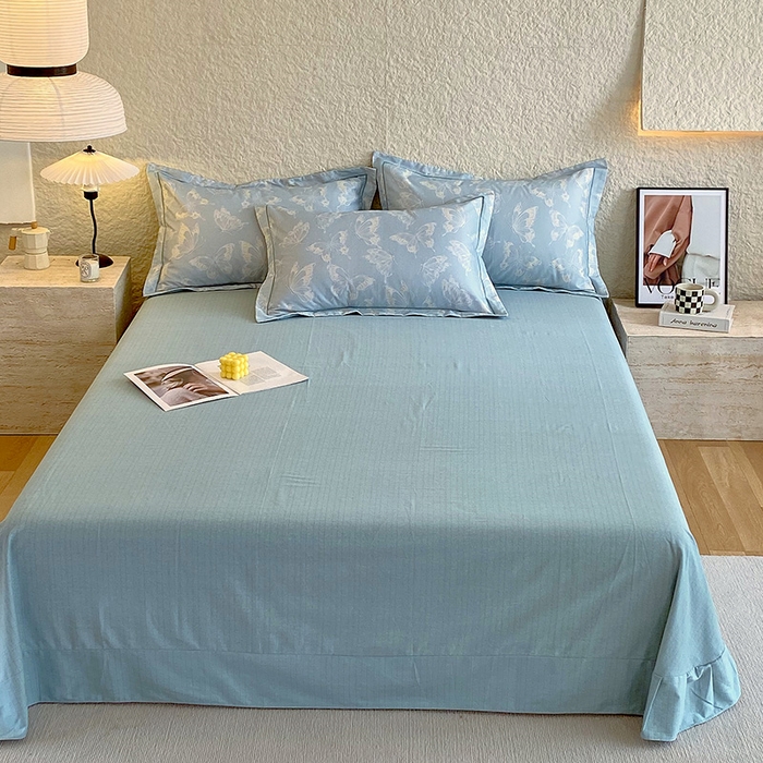 91家纺网 家纺一手货源 找家纺 悦织湾家纺 2025新款100%全棉磨毛四件套加厚加密喷气织造纯棉床上用品印花卡通小清新 蝴蝶-兰