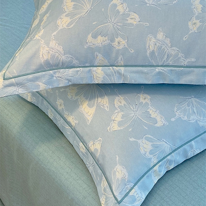 91家纺网 家纺一手货源 找家纺 悦织湾家纺 2025新款100%全棉磨毛四件套加厚加密喷气织造纯棉床上用品印花卡通小清新 蝴蝶-兰