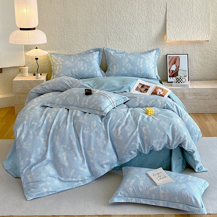 91家纺网 家纺一手货源 找家纺 悦织湾家纺 2025新款100%全棉磨毛四件套加厚加密喷气织造纯棉床上用品印花卡通小清新 蝴蝶-兰