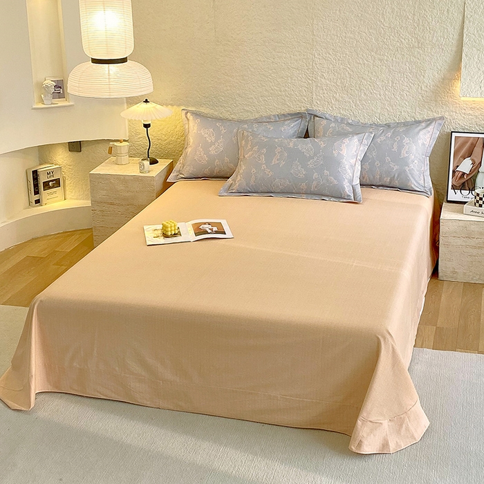 91家纺网 家纺一手货源 找家纺 悦织湾家纺 2025新款100%全棉磨毛四件套加厚加密喷气织造纯棉床上用品印花卡通小清新 蝴蝶-灰