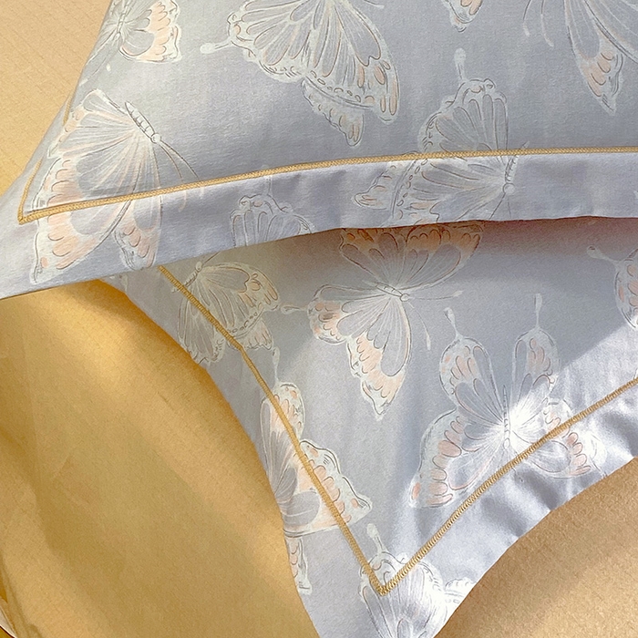 91家纺网 家纺一手货源 找家纺 悦织湾家纺 2025新款100%全棉磨毛四件套加厚加密喷气织造纯棉床上用品印花卡通小清新 蝴蝶-灰