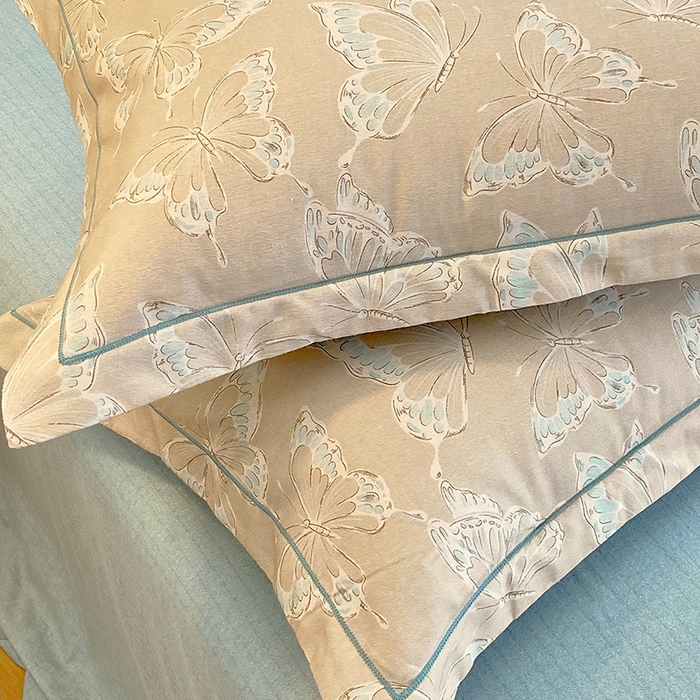 91家纺网 家纺一手货源 找家纺 悦织湾家纺 2025新款100%全棉磨毛四件套加厚加密喷气织造纯棉床上用品印花卡通小清新 蝴蝶-咖