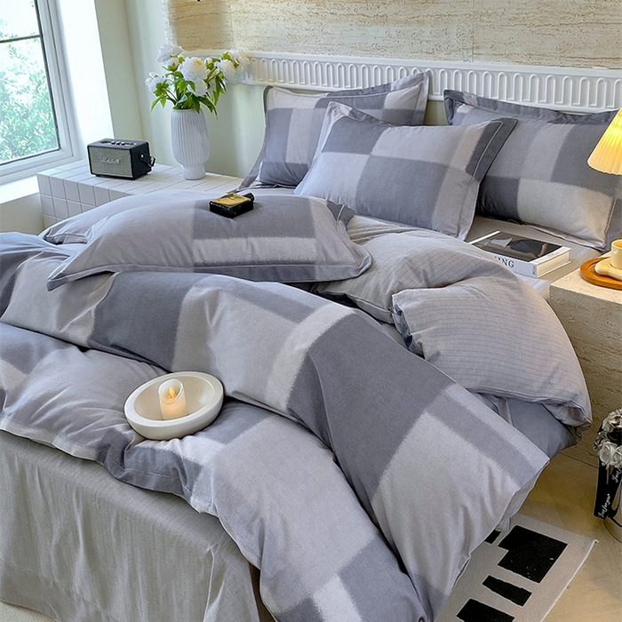 91家纺网 家纺一手货源 找家纺 悦织湾家纺 2025新款100%全棉磨毛四件套加厚加密喷气织造纯棉床上用品印花卡通小清新 克洛伊灰