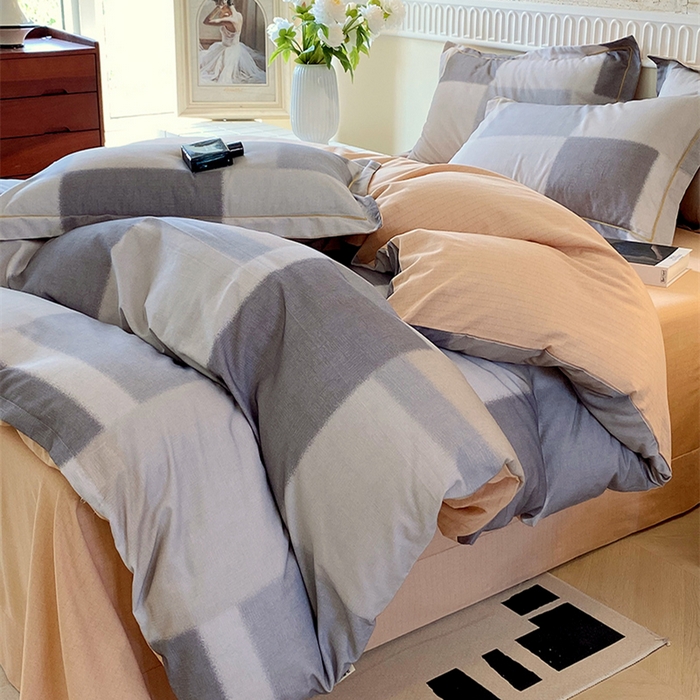 悦织湾家纺 2025新款100%全棉磨毛四件套加厚加密喷气织造纯棉床上用品印花卡通小清新 克洛伊奶咖