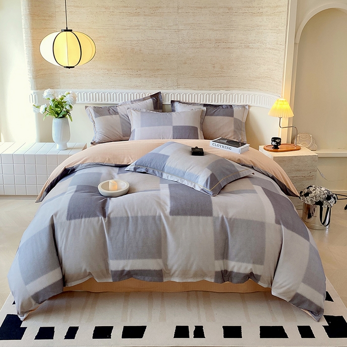 91家纺网 家纺一手货源 找家纺 悦织湾家纺 2025新款100%全棉磨毛四件套加厚加密喷气织造纯棉床上用品印花卡通小清新 克洛伊奶咖