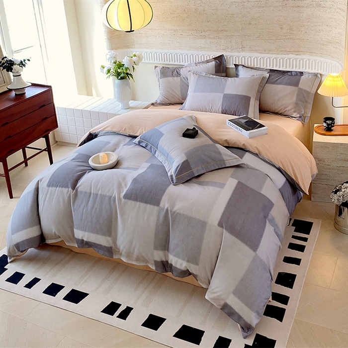 91家纺网 家纺一手货源 找家纺 悦织湾家纺 2025新款100%全棉磨毛四件套加厚加密喷气织造纯棉床上用品印花卡通小清新 克洛伊奶咖