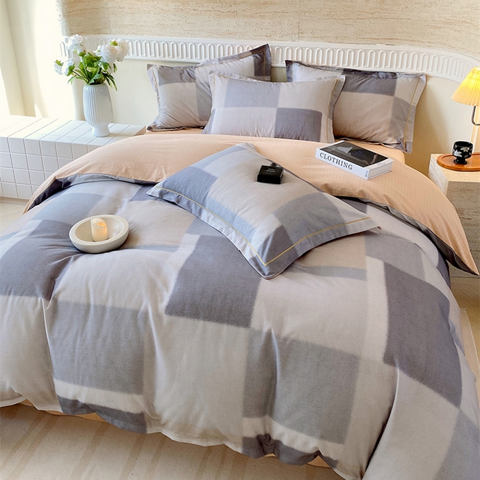 91家纺网 家纺一手货源 找家纺 悦织湾家纺 2025新款100%全棉磨毛四件套加厚加密喷气织造纯棉床上用品印花卡通小清新 克洛伊奶咖