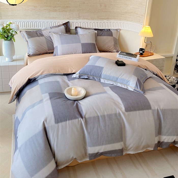 91家纺网 家纺一手货源 找家纺 悦织湾家纺 2025新款100%全棉磨毛四件套加厚加密喷气织造纯棉床上用品印花卡通小清新 克洛伊奶咖